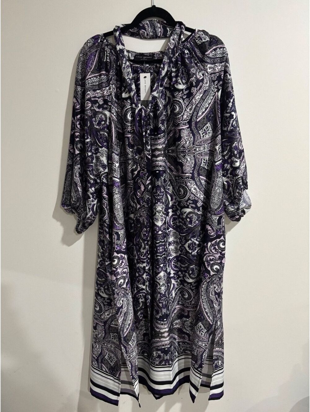 Lane Bryant 22P Purple Paisley Midi Dress Sleeves Petite Plus NEW